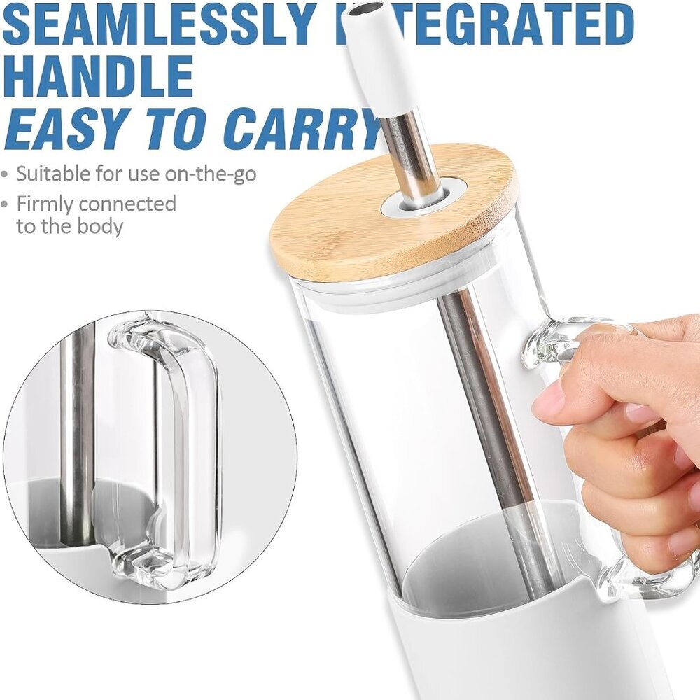 20 oz Glass Tumbler with Handle and 2 Lids - Bamboo Lid & On the Go Lid, Glass W - Picture 5 of 6